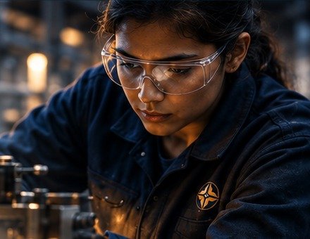 Student working with technical equipment